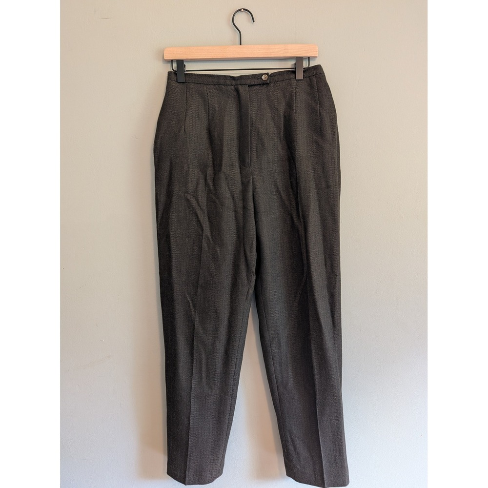 Harve Benard Vintage Wool Herringbone Trousers Brown Petite 8P High Waist Lined